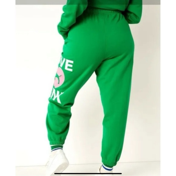 LOVE PINK Women's Green Logo Sweatshirt & Jogger Set NEVER WORN - Picture 7 of 10